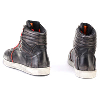 Distressed Leather High-Top Riding Shoes Brown Red Laces
