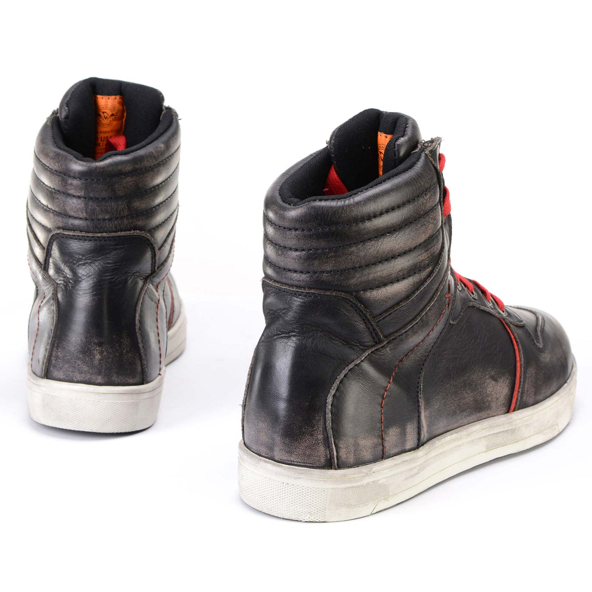 Distressed Leather High-Top Riding Shoes Brown Red Laces