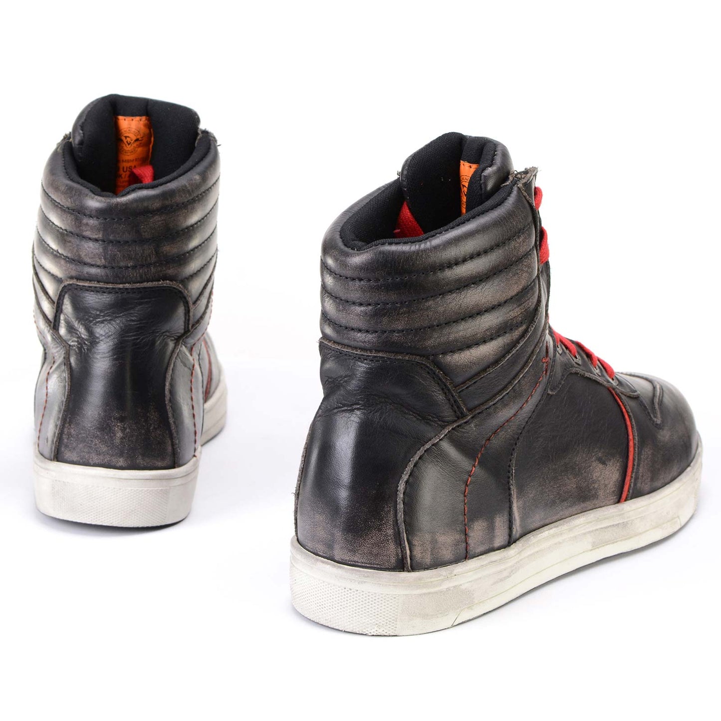 Distressed Leather High-Top Riding Shoes Brown Red Laces