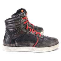 Distressed Leather High-Top Riding Shoes Brown Red Laces