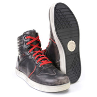 Distressed Leather High-Top Riding Shoes Brown Red Laces