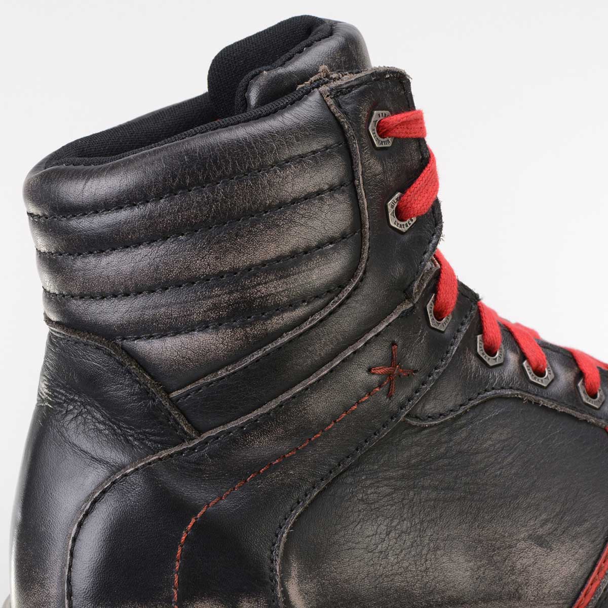 Distressed Leather High-Top Riding Shoes Brown Red Laces
