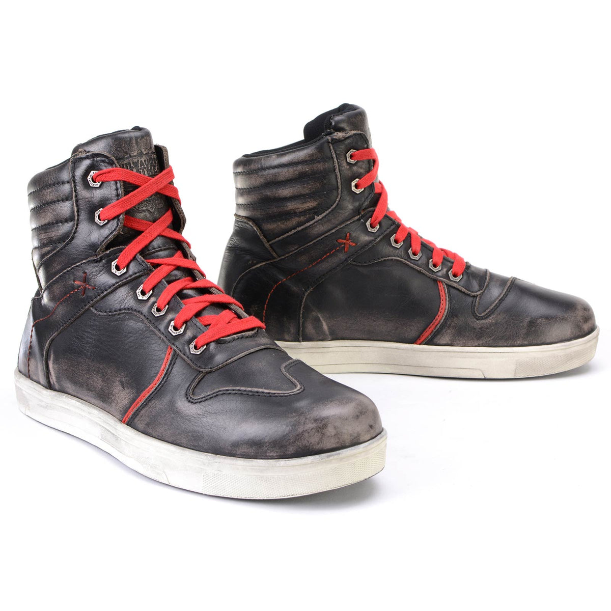 Distressed Leather High-Top Riding Shoes Brown Red Laces