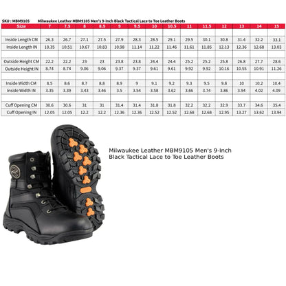 Men's 9-Inch Black Tactical Lace to Toe Leather Boots