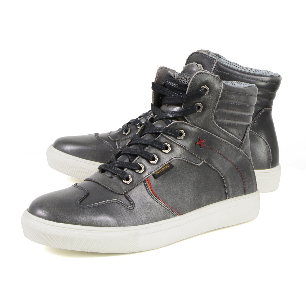 Vintage Grey Leather High-Top Reinforced Street Riding Waterproof Shoes