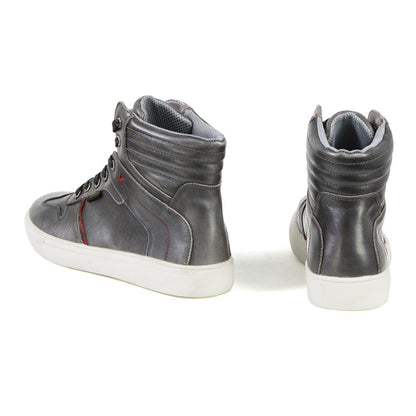 Vintage Grey Leather High-Top Reinforced Street Riding Waterproof Shoes