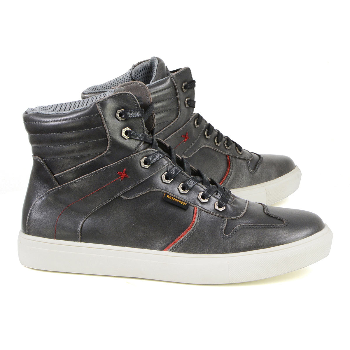Vintage Grey Leather High-Top Reinforced Street Riding Waterproof Shoes