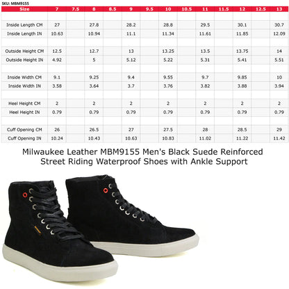 Men's Black Suede Reinforced Street Riding Waterproof Shoes with Ankle Support