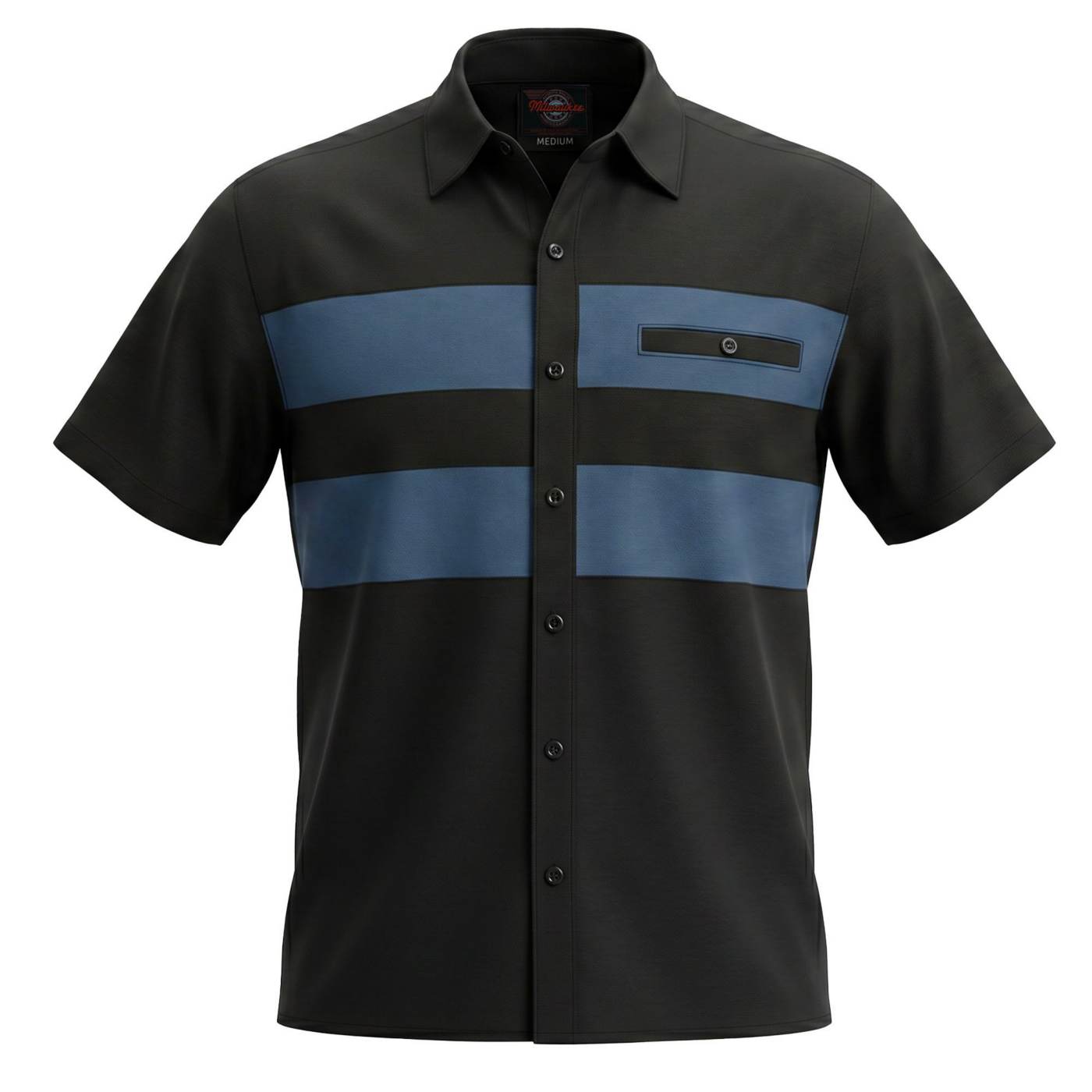 Men's Black/Blue Double Down Short Sleeve Mechanic Work Shirt 50/50 Cotton Poly