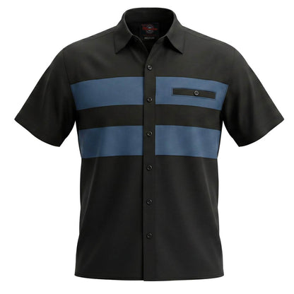 Men's Black/Blue Double Down Short Sleeve Mechanic Work Shirt 50/50 Cotton Poly