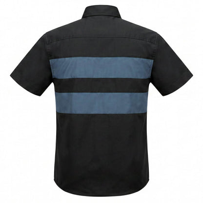 Men's Black/Blue Double Down Short Sleeve Mechanic Work Shirt 50/50 Cotton Poly