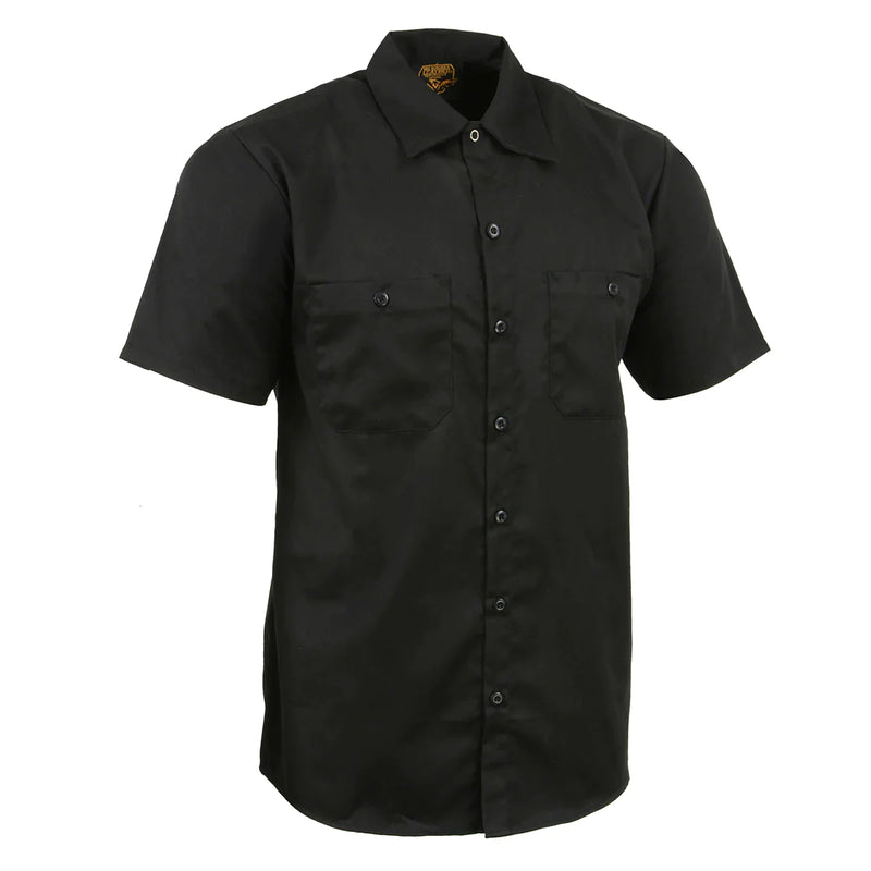 Black Button Up Heavy-Duty Work Shirt for Men's, Classic Mechanic Work Shirt w/ Pockets