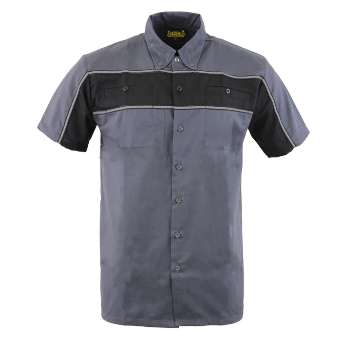 Grey and Black Button Up Heavy-Duty Work Shirt for Men's, Classic Mechanic Work Shirt
