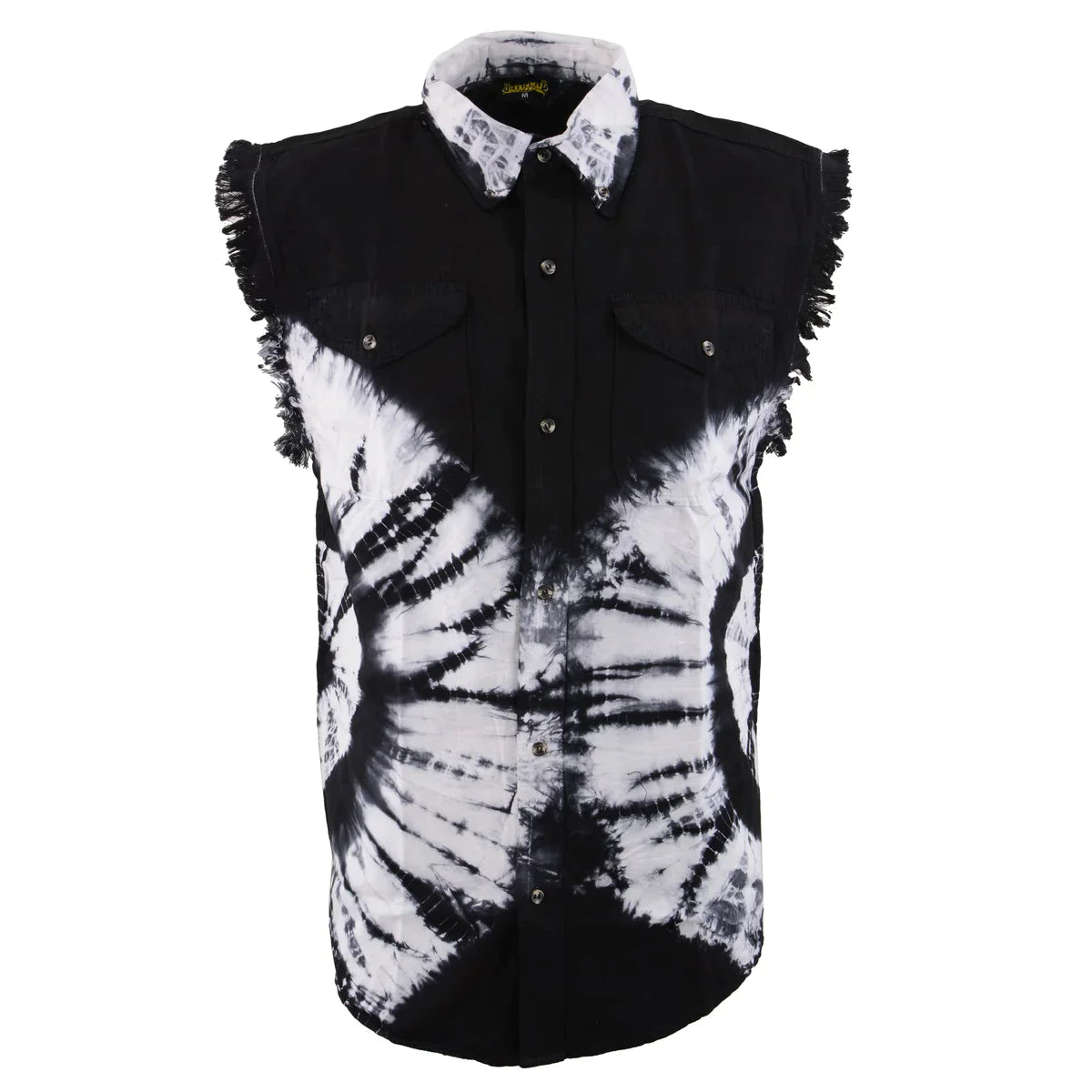 Men’s Black and White Cut Off Button Down Shirt
