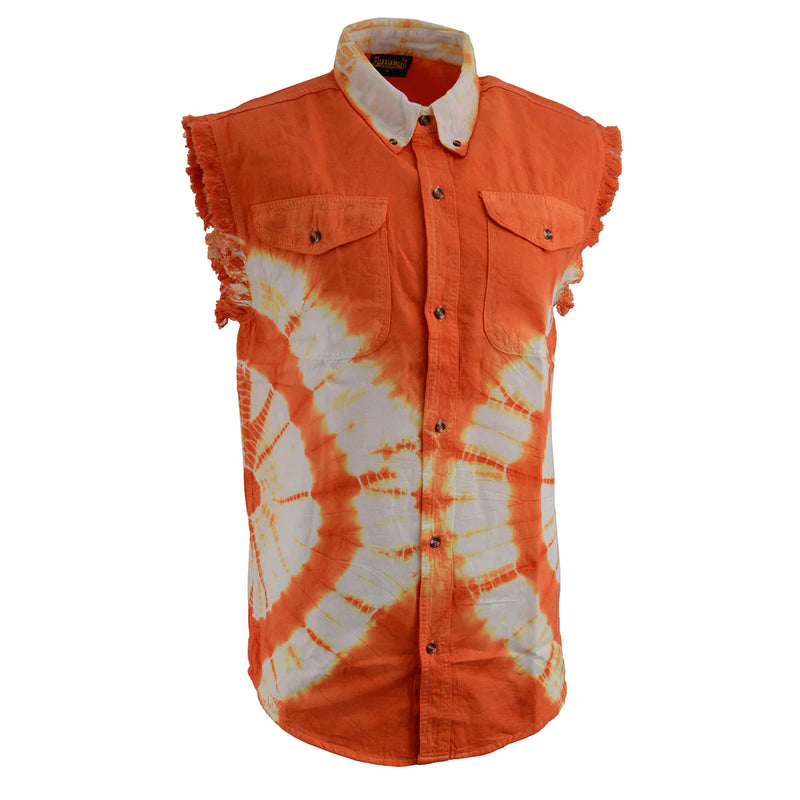 Men’s Orange and White Cut Off Button Down Shirt