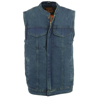 Men's Blue Denim ‘Quick Draw’ Dual Closure Club Style Vest