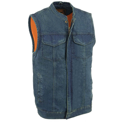 Men's Blue Denim ‘Quick Draw’ Dual Closure Club Style Vest