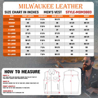 Men's 'Brute' Concealed Snap Black Denim and Black Leather Club Style Vest w/ Hidden Zipper