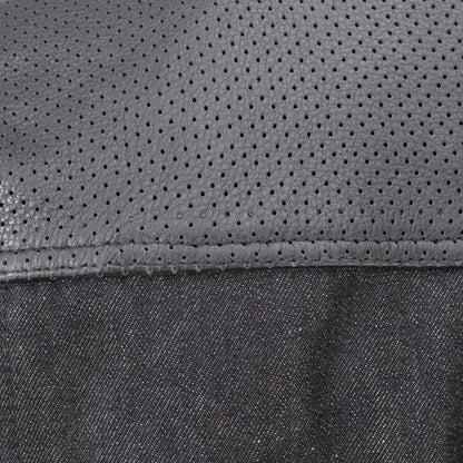 Men's 'Brute' Black Perforated Leather and Denim Club Style Vest w/ Hidden Dual Closure