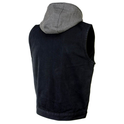 Men's 'Rustic' Black Denim Motorcycle Riding Vest with Hoodie and Quick Draw Pocket
