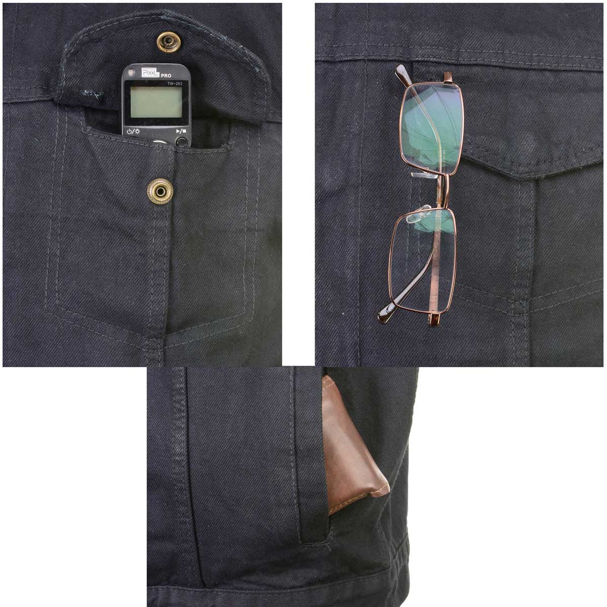 Men's 'Rustic' Black Denim Motorcycle Riding Vest with Hoodie and Quick Draw Pocket