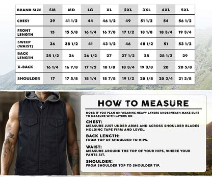 Men's 'Rustic' Black Denim Motorcycle Riding Vest with Hoodie and Quick Draw Pocket