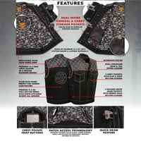 Men's 'Wrecker' Black Denim and Leather Club Style Vest w/ Diamond Quilt Design