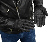 Men's Black Perforated Leather Gel Padded Palm Motorcycle Hand Gloves W/ 'Rubberized Hard Knuckle’ For Protection