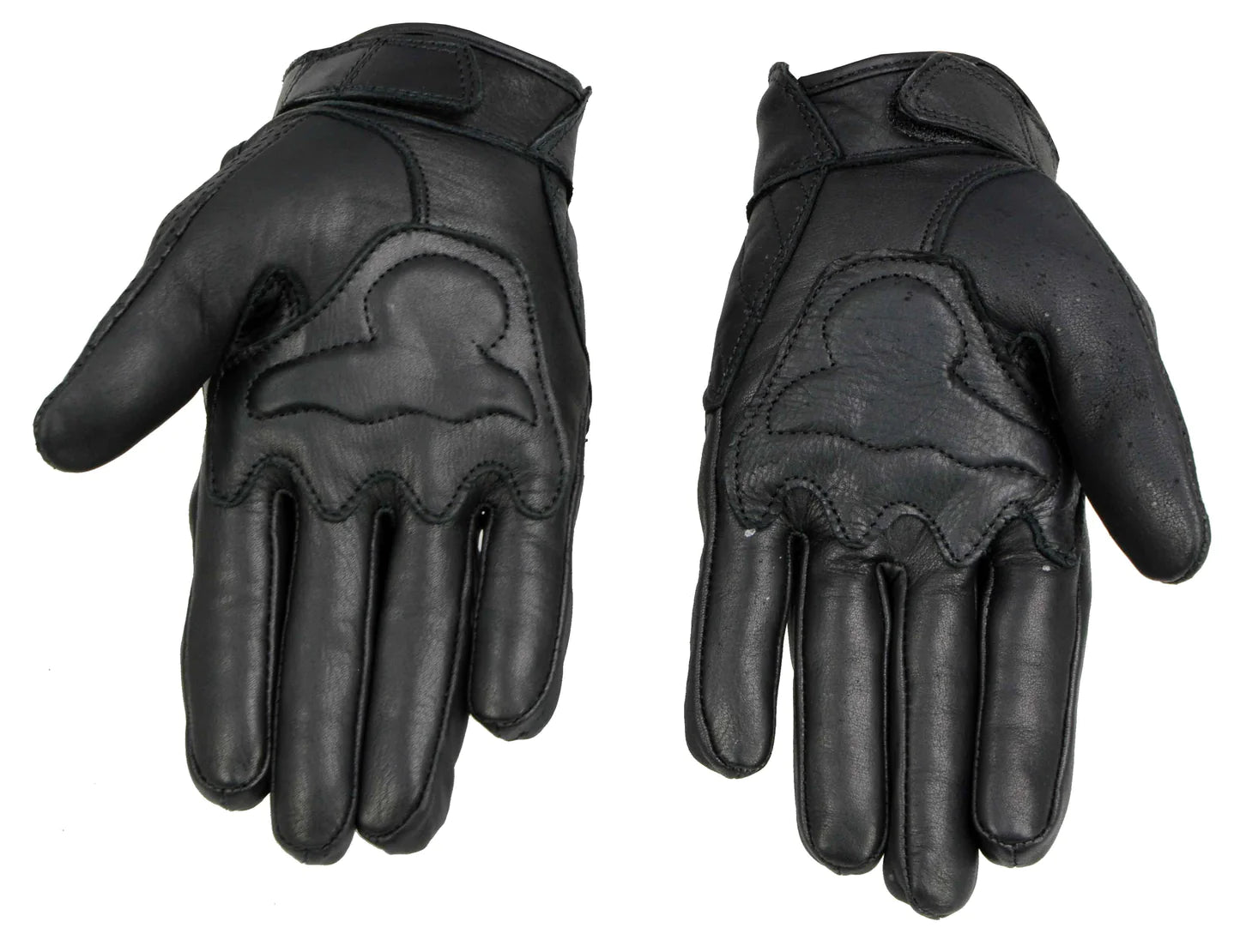 Men's Black Perforated Leather Gel Padded Palm Motorcycle Hand Gloves W/ 'Rubberized Hard Knuckle’ For Protection