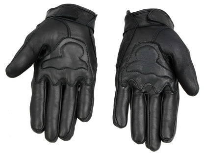 Men's Black Perforated Leather Gel Padded Palm Motorcycle Hand Gloves W/ 'Rubberized Hard Knuckle’ For Protection