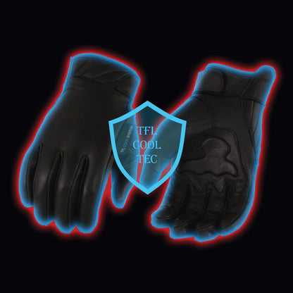 Men's Black Leather ‘Cool-Tec’ with i-Touch Screen Compatible Gel Palm Motorcycle Hand Gloves