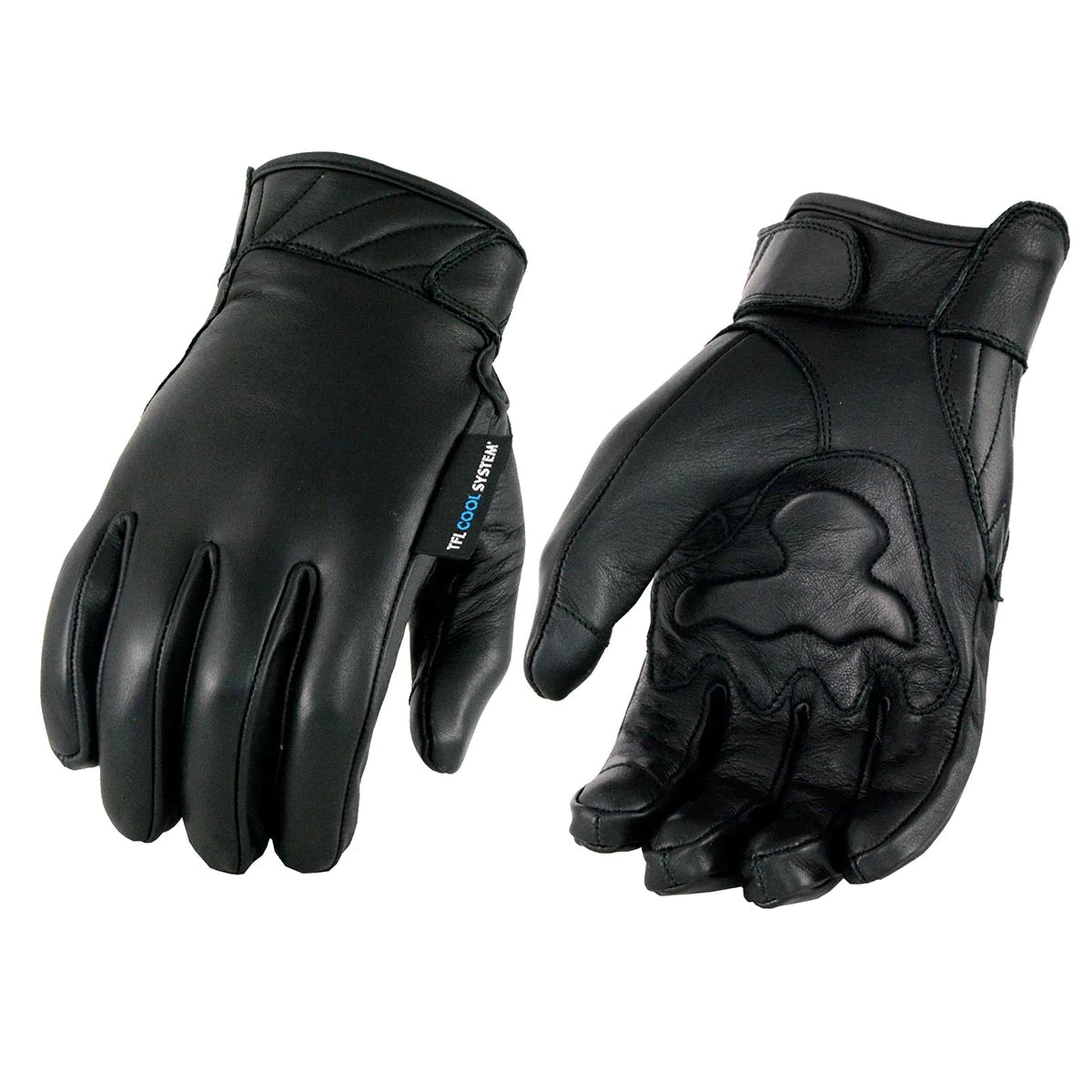 Men's Black Leather ‘Cool-Tec’ with i-Touch Screen Compatible Gel Palm Motorcycle Hand Gloves