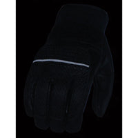 Men's Black Leather i-Touch Screen Compatible Mesh Racing Motorcycle Hand Gloves W/ Reflector