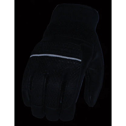 Men's Black Leather i-Touch Screen Compatible Mesh Racing Motorcycle Hand Gloves W/ Reflector