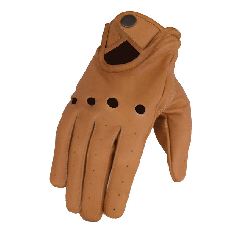 en's Saddle Perforated Leather Full Finger Motorcycle Hand Gloves W/ Breathable ‘Open Knuckle’