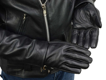 Men's Black Leather Gel Padded Palm Short Wrist Motorcycle Hand Gloves W/ ‘Full Panel Cover’