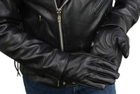 Men's Black Leather Gel Padded Palm Short Wrist Motorcycle Hand Gloves W/ ‘Full Panel Cover’