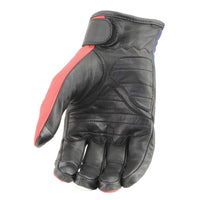 Men's Black Leather i-Touch Screen Compatible Motorcycle Hand Gloves w/ Stars and Stripes