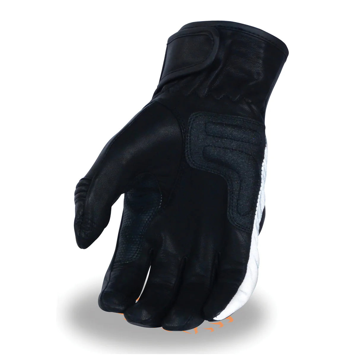 Men's Black Leather Protective Knuckle Racer Motorcycle Gloves W/ Elasticized Reflective Fingers