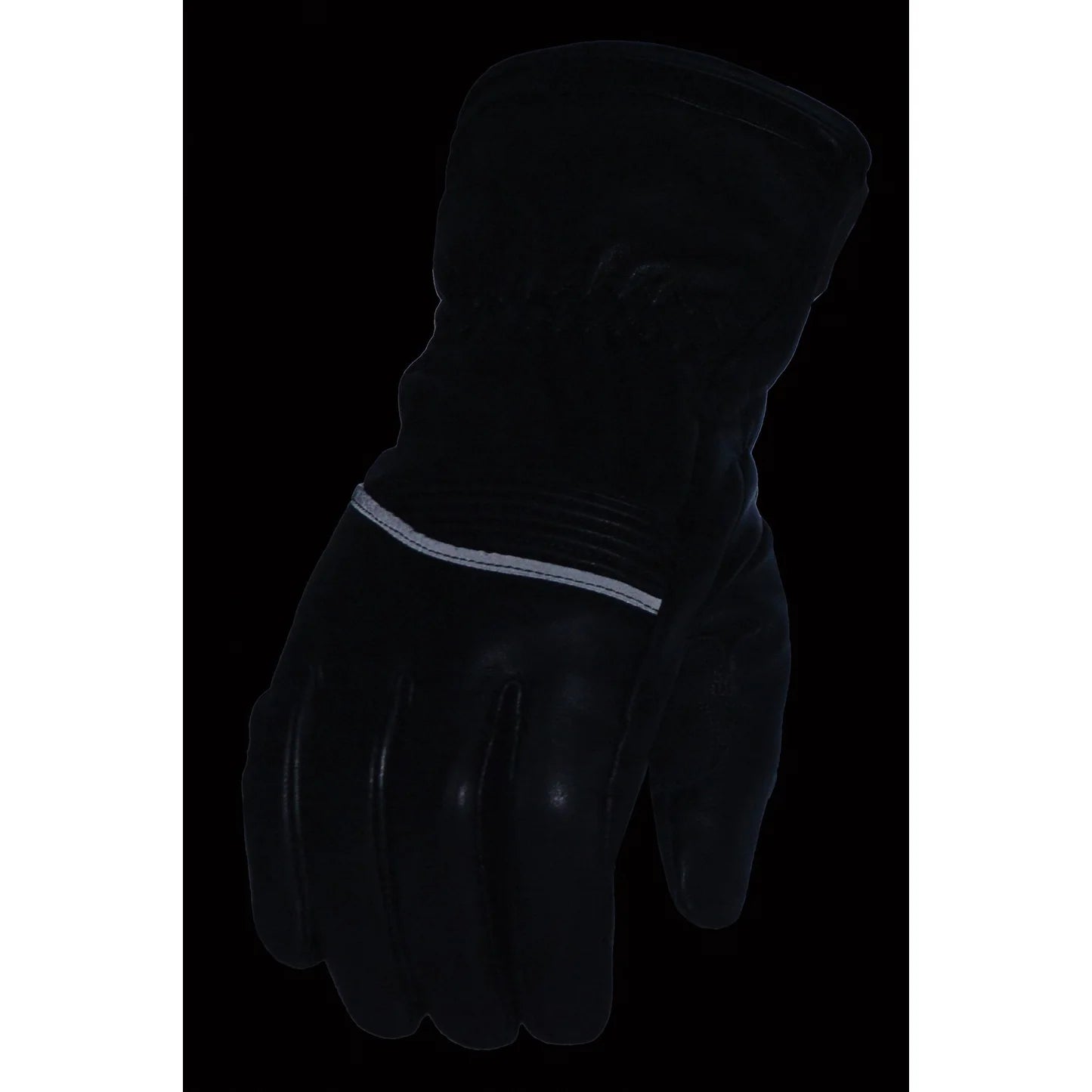Men's Black Cowhide Leather Gauntlet Motorcycle Hand Gloves W/ i-Touch Screen and Waterproof