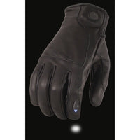 Men's Black Leather with i-Touch Screen Led Finger Light Motorcycle Hand Gloves