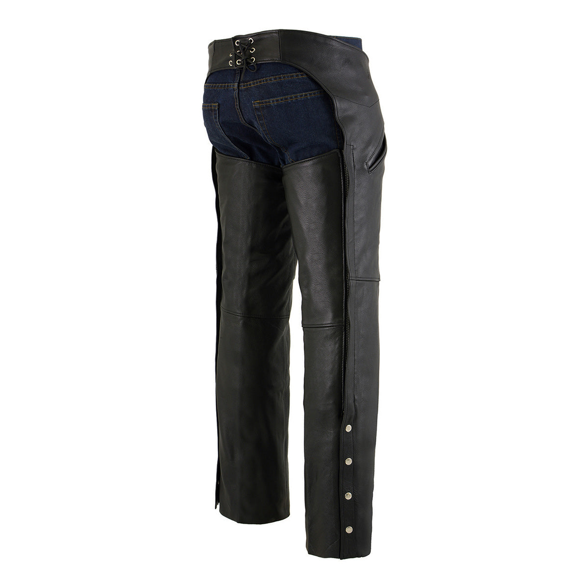 Men's Black Premium Naked Cowhide Leather Motorcycle Chaps with Thermal Liner ML1103