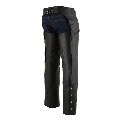 Men's Black Premium Naked Cowhide Leather Motorcycle Chaps with Thermal Liner ML1103
