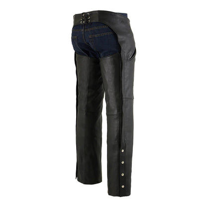 Men's Black Leather Chaps with Slash Pocket and Thermal Liner