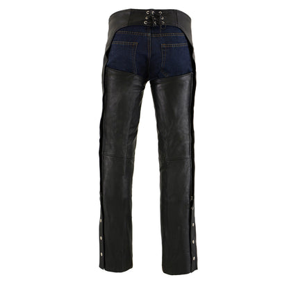 Men's Black Premium Naked Cowhide Leather Motorcycle Chaps with Thermal Liner ML1103
