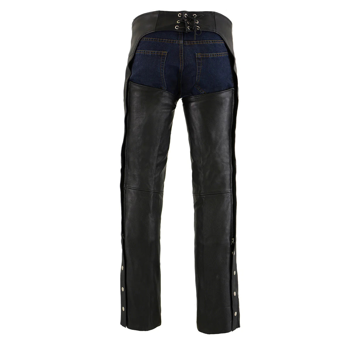 Men's Black Leather Chaps with Slash Pocket and Thermal Liner