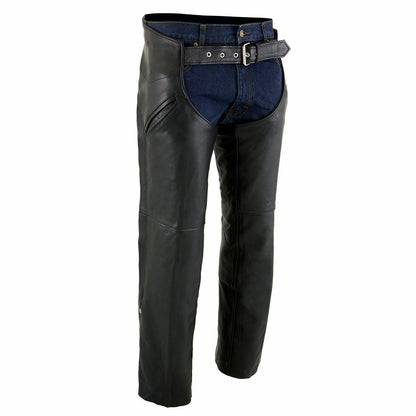 Men's Black Premium Naked Cowhide Leather Motorcycle Chaps with Thermal Liner ML1103