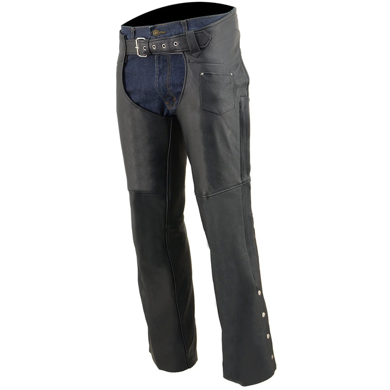 Men's Black Fully Lined Naked Cowhide Leather Chaps