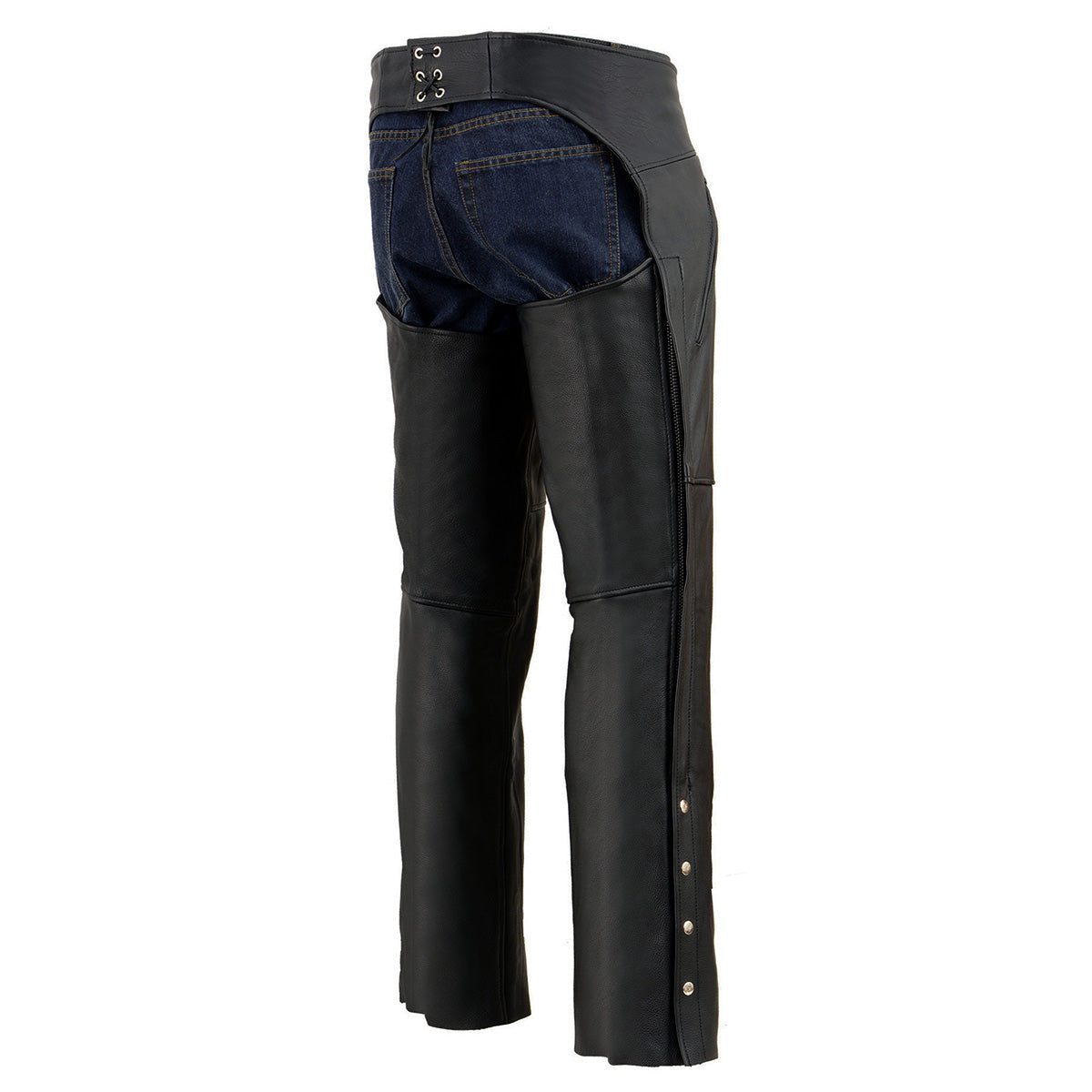 Men's Premium Naked Cowhide Leather Motorcycle Chaps with Thigh Pocket ML1190