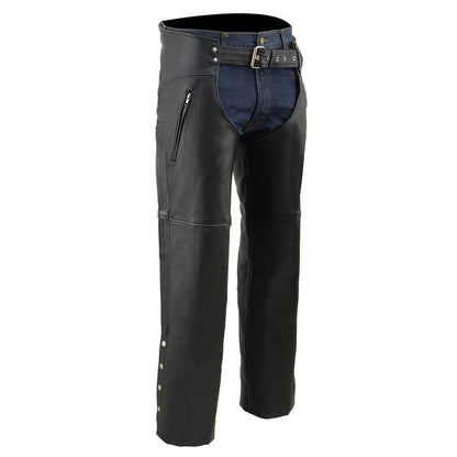 Men's Premium Naked Cowhide Leather Motorcycle Chaps with Thigh Pocket ML1190